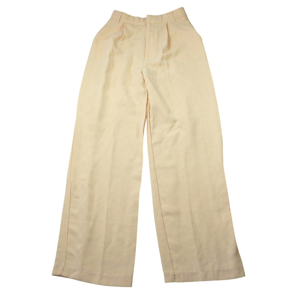 Zara Size 26 Cream High Waisted Wide Leg Pleated Trousers Contemporary Chic